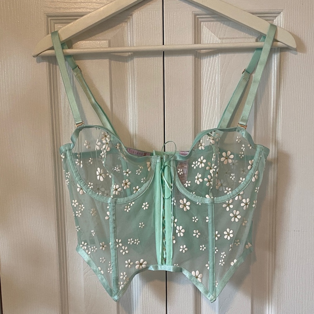 Savage X Fenty Puff Daisy Unlined Bustier Mint Hint Green Size Large - Picture 3 of 16